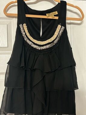 Democracy Black and Beige Embellished Top
